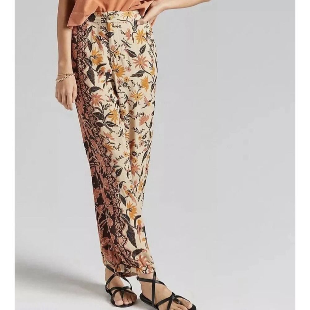 Anthropologie Womens Pants Sz 4 Floral Smocked Balloon Leg Boho Gypsy Cottage